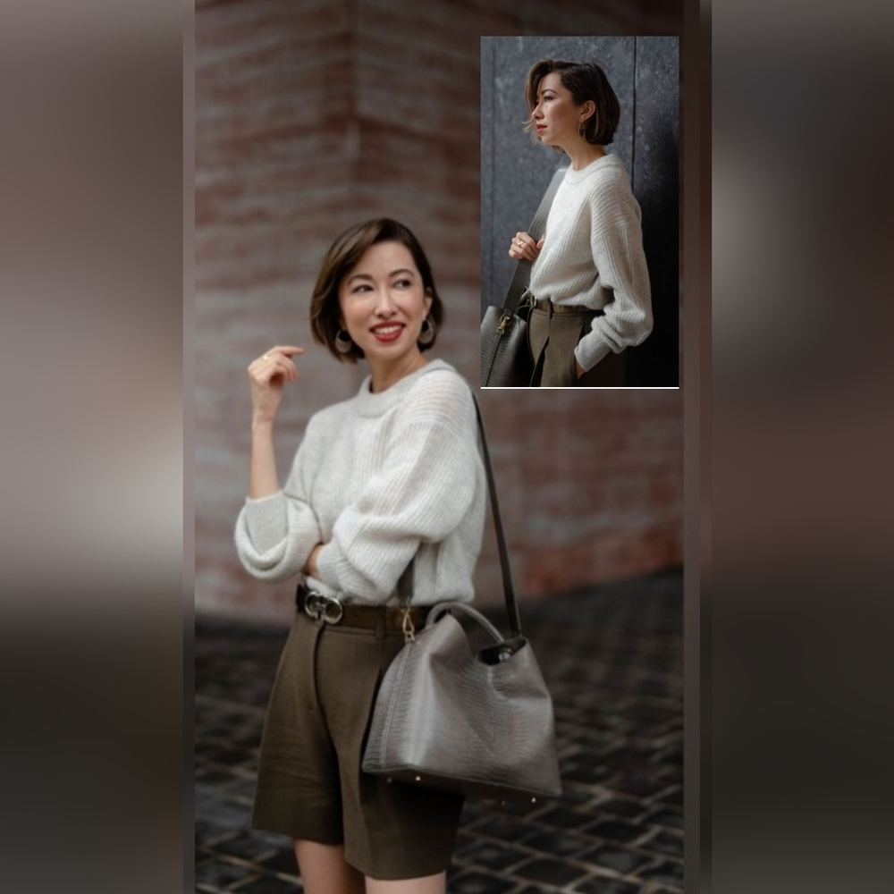 Everlane Cocoon Alpaca Crew Sweater Cream Off-White "Almond" Size XXS "oversize"